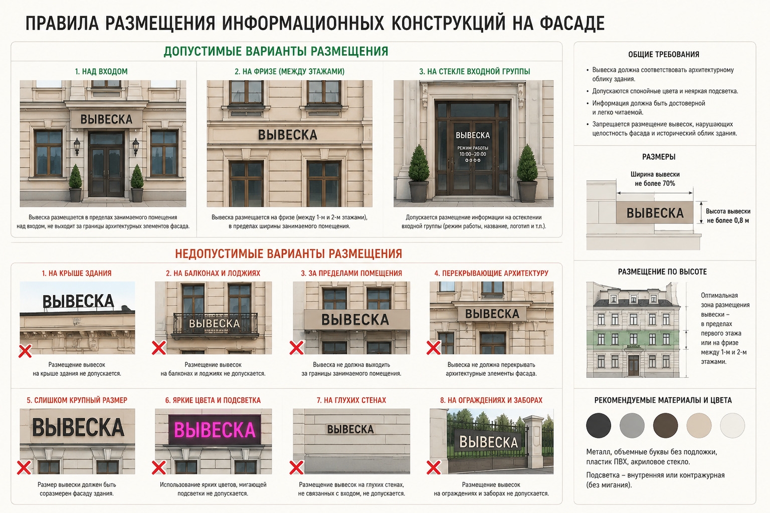 схема размещения вывесок